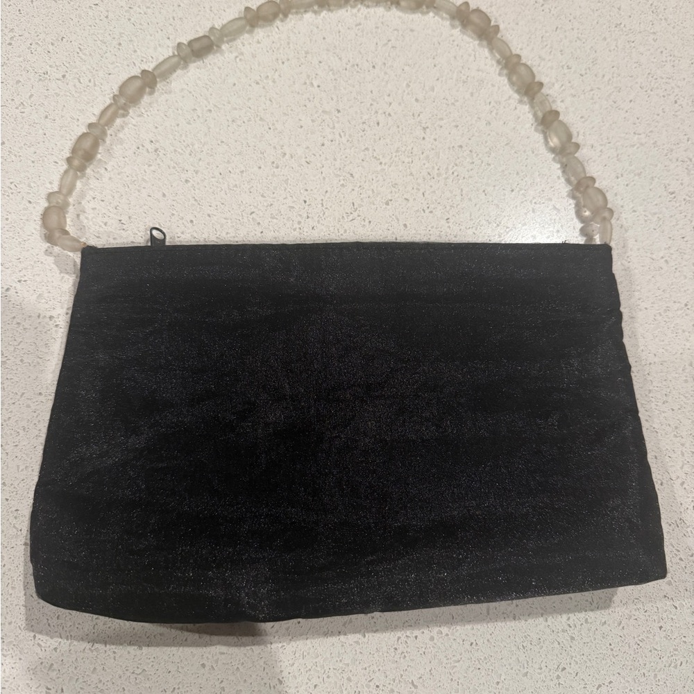 Chic Black Clutch with Beaded Handle